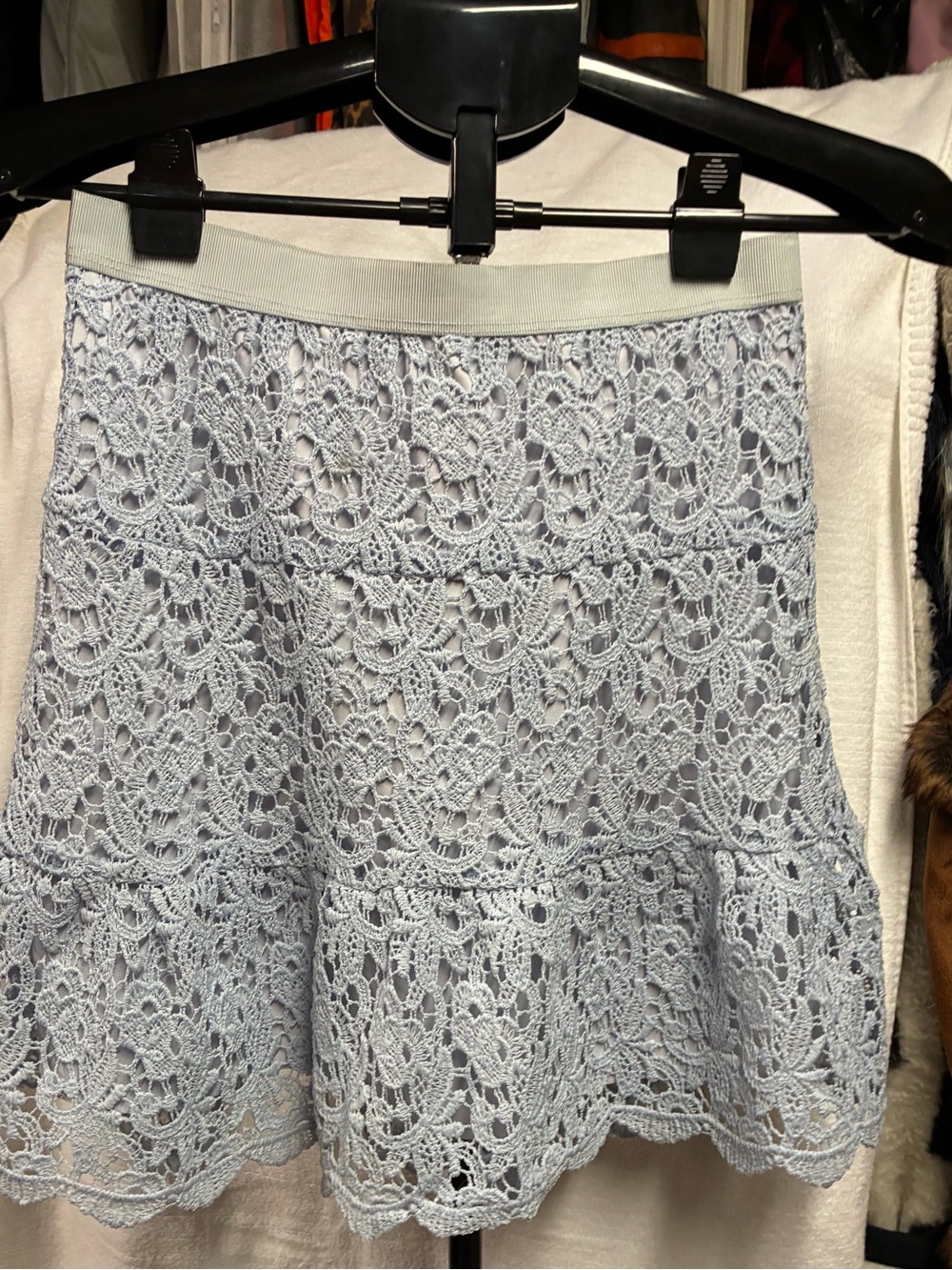 Aqua Pale Blue Crochet Lace Mini Skirt
